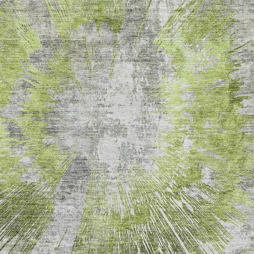 Artichoke Green Gray And Silver Abstract Washable Area Rug With UV Protection Photo 3