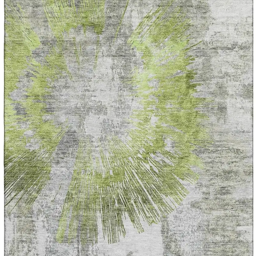 Artichoke Green Gray And Silver Abstract Washable Area Rug With UV Protection Photo 3