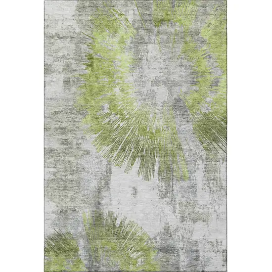 Artichoke Green Gray And Silver Abstract Washable Area Rug With UV Protection Photo 4