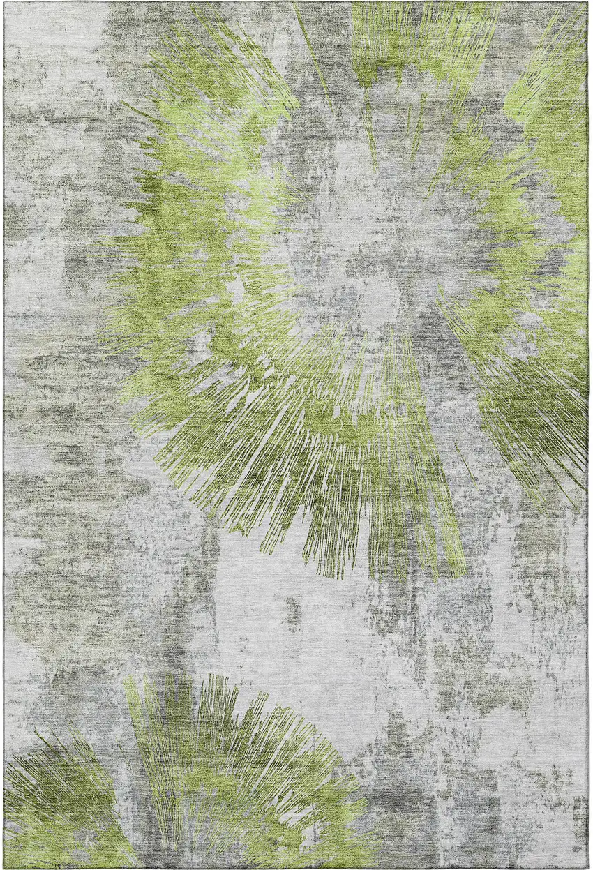 Artichoke Green Gray And Silver Abstract Washable Area Rug With UV Protection Photo 4
