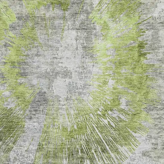 Artichoke Green Gray And Silver Abstract Washable Area Rug With UV Protection Photo 3