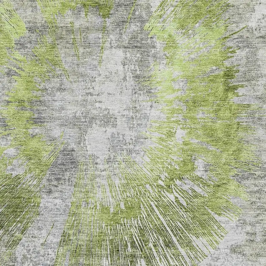 Artichoke Green Gray And Silver Abstract Washable Area Rug With UV Protection Photo 3