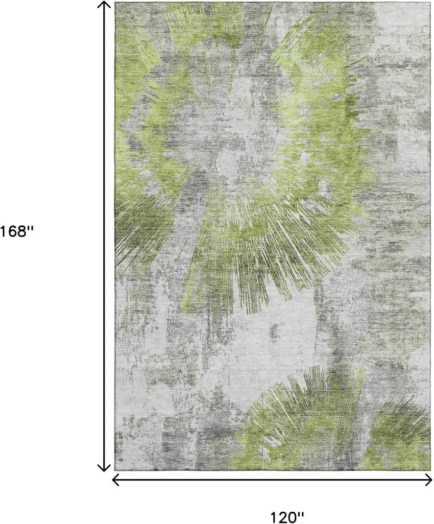 Artichoke Green Gray And Silver Abstract Washable Area Rug With UV Protection Photo 3