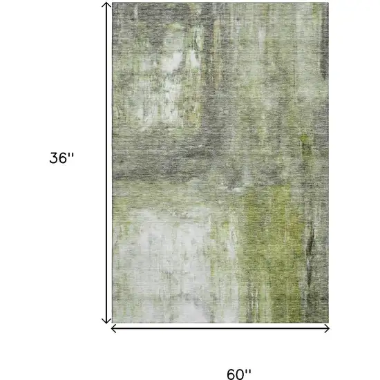 Artichoke Green Gray And Silver Abstract Washable Area Rug With UV Protection Photo 8
