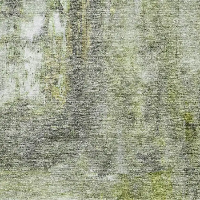 Artichoke Green Gray And Silver Abstract Washable Area Rug With UV Protection Photo 3