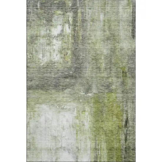 Artichoke Green Gray And Silver Abstract Washable Area Rug With UV Protection Photo 3