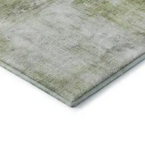 Photo of Artichoke Green Gray And Silver Abstract Washable Area Rug With UV Protection