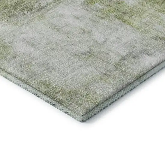 Artichoke Green Gray And Silver Abstract Washable Area Rug With UV Protection Photo 5