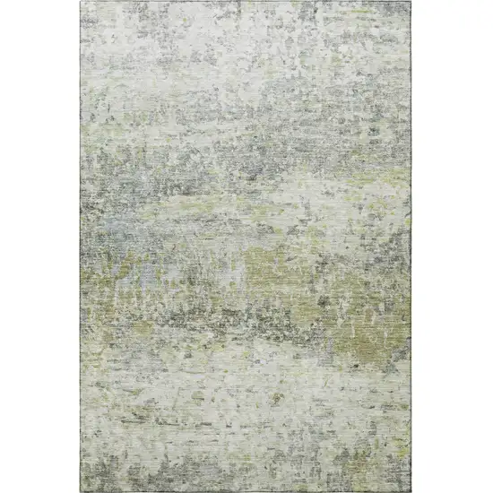 Artichoke Green Gray And Silver Abstract Washable Area Rug With UV Protection Photo 4