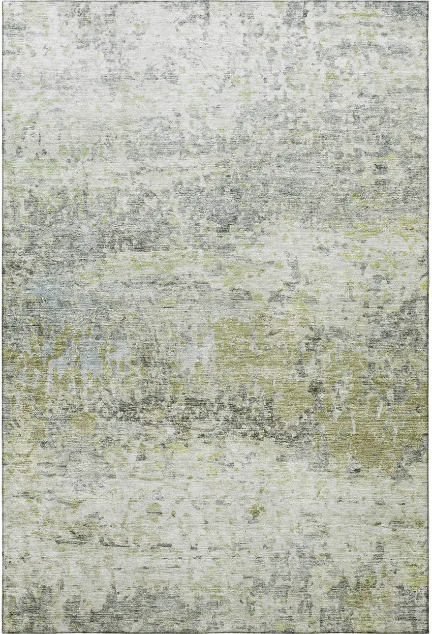 Artichoke Green Gray And Silver Abstract Washable Area Rug With UV Protection Photo 4