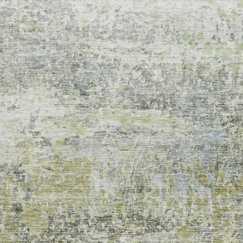 Artichoke Green Gray And Silver Abstract Washable Area Rug With UV Protection Photo 3
