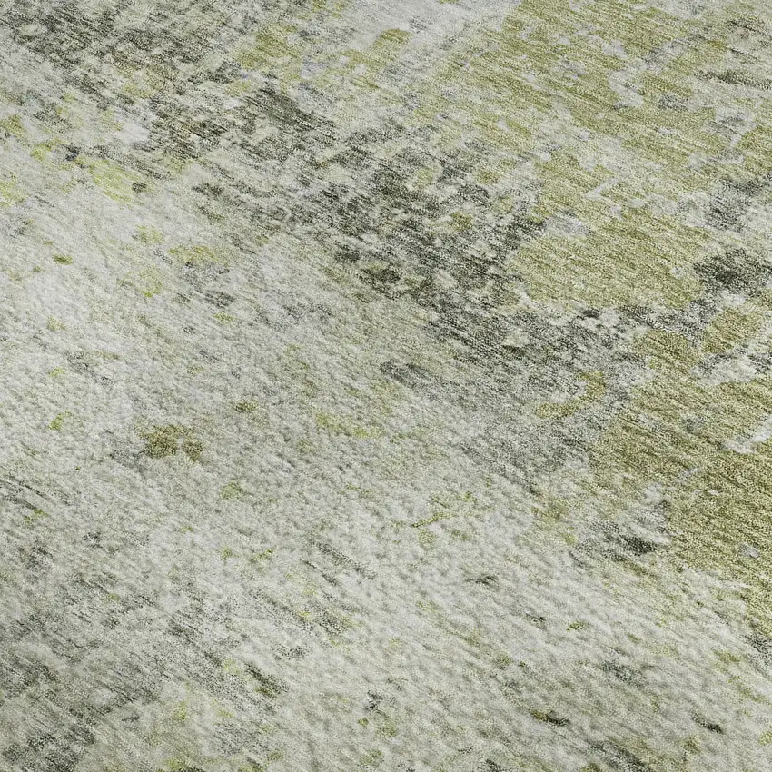 Artichoke Green Gray And Silver Abstract Washable Area Rug With UV Protection Photo 2