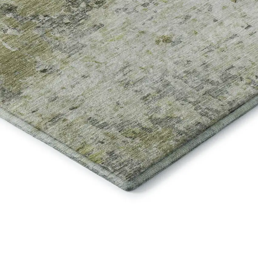 Artichoke Green Gray And Silver Abstract Washable Area Rug With UV Protection Photo 7