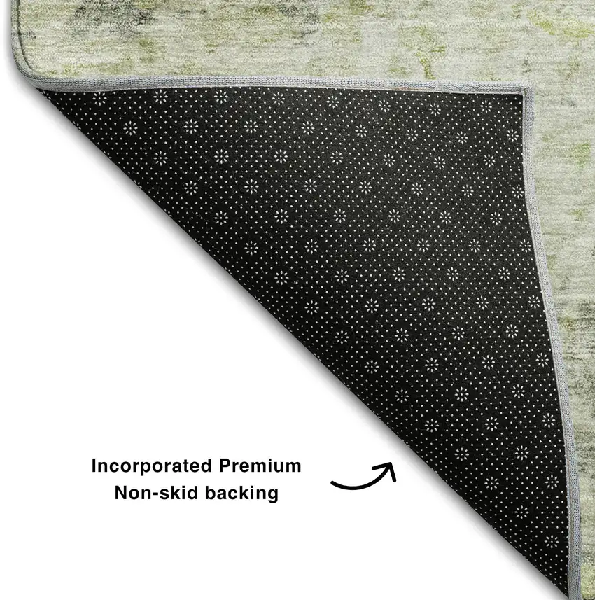 Artichoke Green Gray And Silver Abstract Washable Area Rug With UV Protection Photo 6