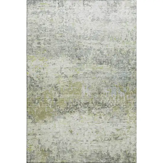 Artichoke Green Gray And Silver Abstract Washable Area Rug With UV Protection Photo 5