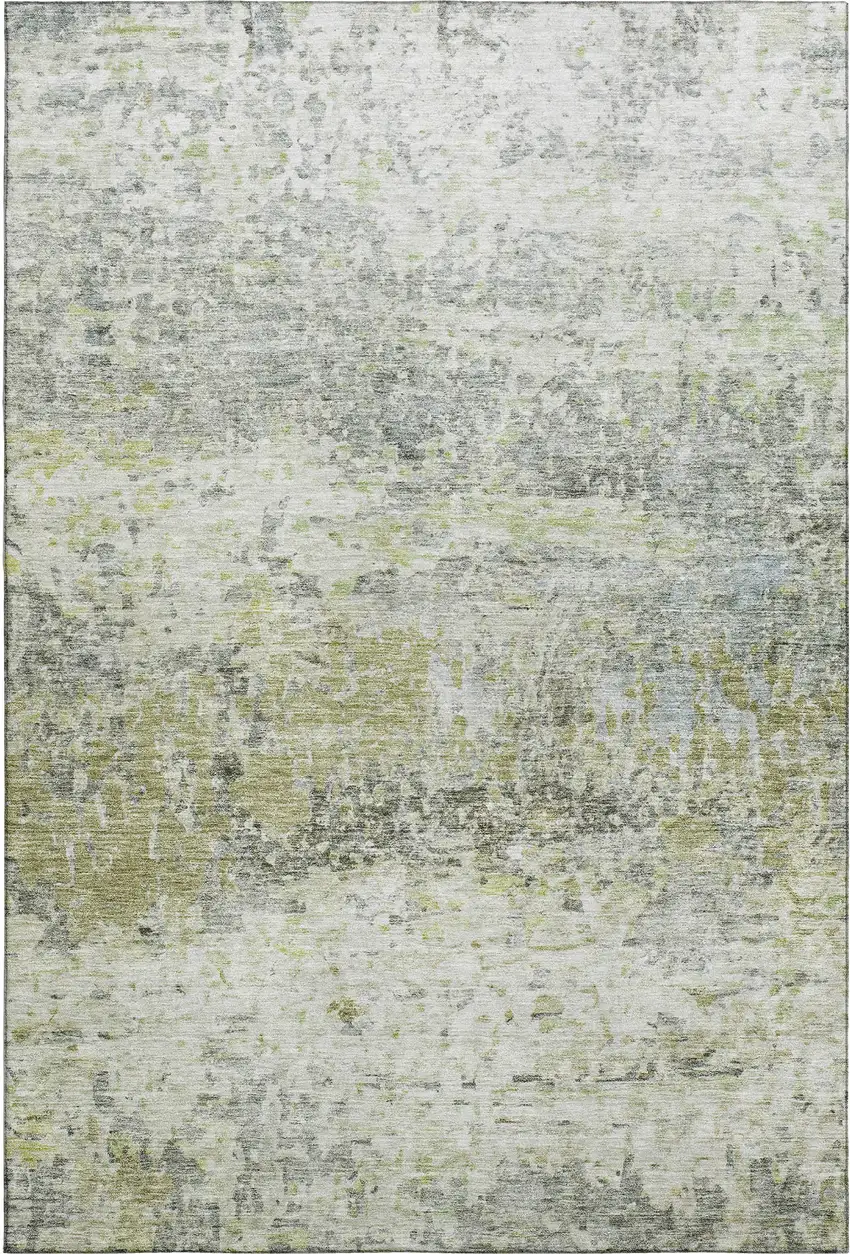 Artichoke Green Gray And Silver Abstract Washable Area Rug With UV Protection Photo 5