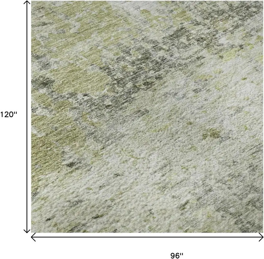 Artichoke Green Gray And Silver Abstract Washable Area Rug With UV Protection Photo 9