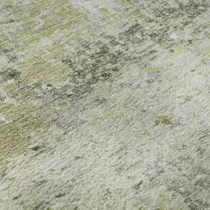 Photo of Artichoke Green Gray And Silver Abstract Washable Area Rug With UV Protection