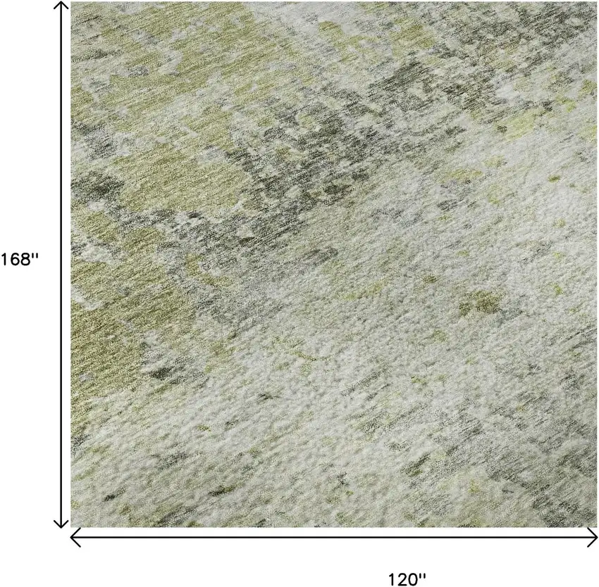 Artichoke Green Gray And Silver Abstract Washable Area Rug With UV Protection Photo 9