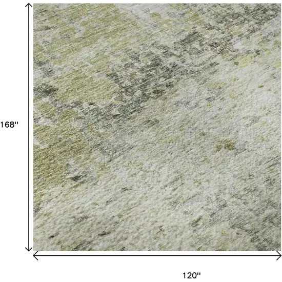 Artichoke Green Gray And Silver Abstract Washable Area Rug With UV Protection Photo 9