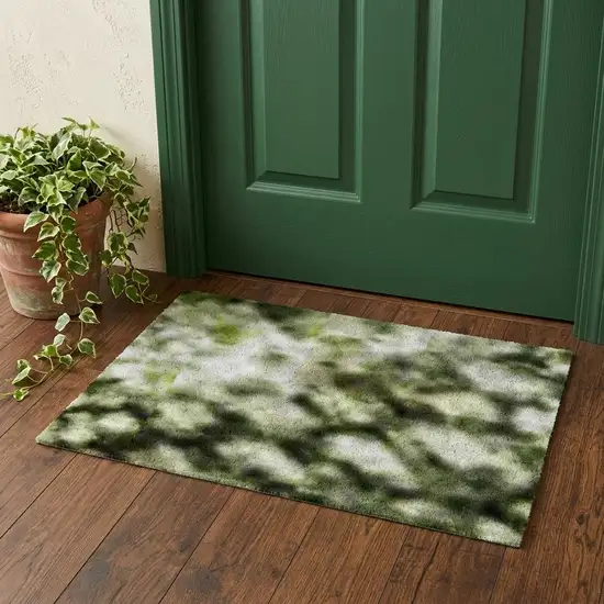 Artichoke Green Gray And Silver Abstract Washable Area Rug With UV Protection Photo 1