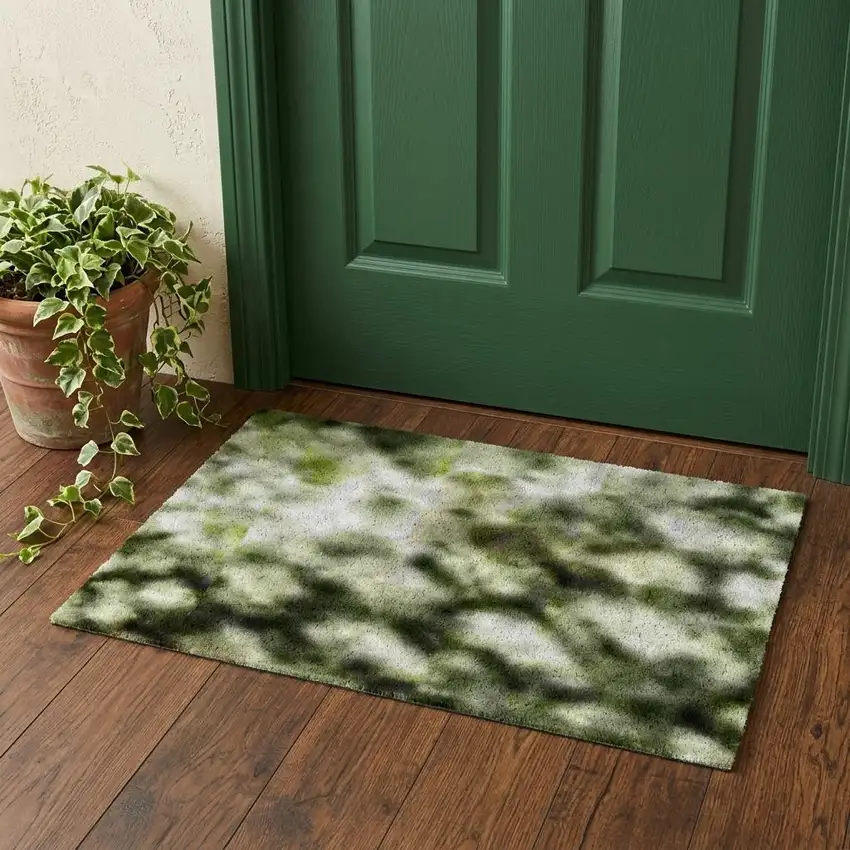 Artichoke Green Gray And Silver Abstract Washable Area Rug With UV Protection Photo 1