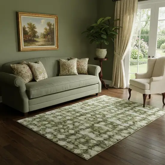 Artichoke Green Gray And Silver Abstract Washable Area Rug With UV Protection Photo 2