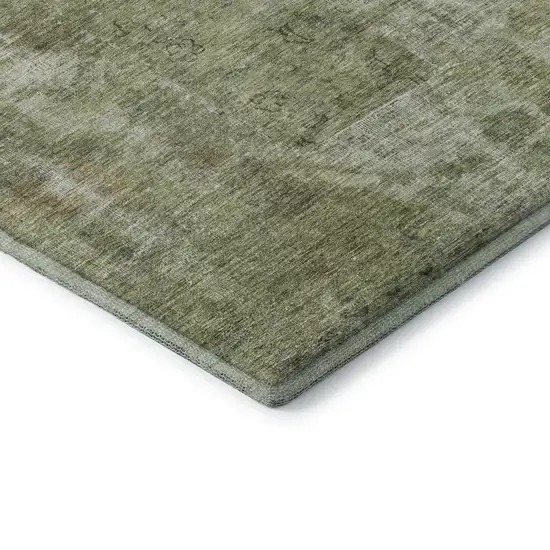 Artichoke Green Gray And Silver Abstract Washable Area Rug With UV Protection Photo 8