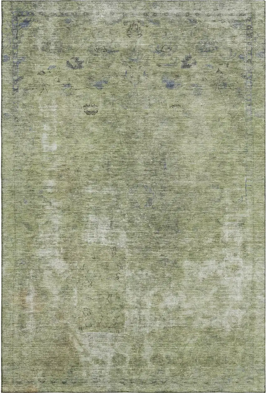 Artichoke Green Gray And Silver Abstract Washable Area Rug With UV Protection Photo 7