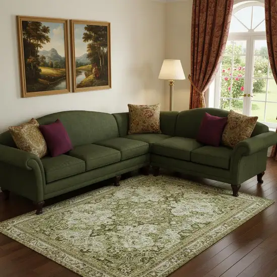 Artichoke Green Gray And Silver Abstract Washable Area Rug With UV Protection Photo 2