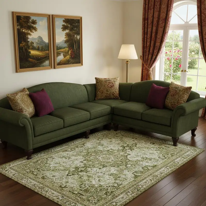 Artichoke Green Gray And Silver Abstract Washable Area Rug With UV Protection Photo 2