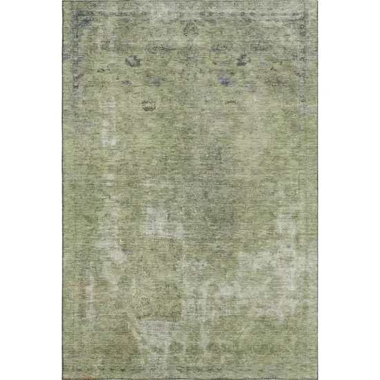 Artichoke Green Gray And Silver Abstract Washable Area Rug With UV Protection Photo 6