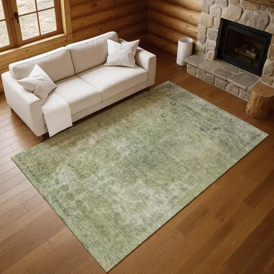 Artichoke Green Gray And Silver Abstract Washable Area Rug With UV Protection Photo 5