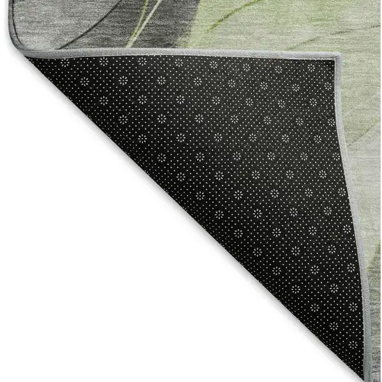 Artichoke Green Gray And Silver Abstract Washable Area Rug With UV Protection Photo 6