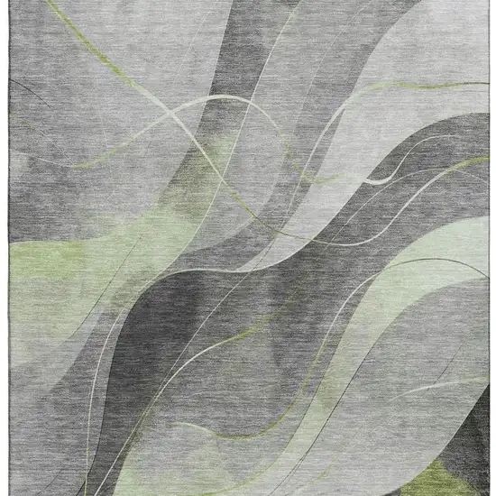 Artichoke Green Gray And Silver Abstract Washable Area Rug With UV Protection Photo 2