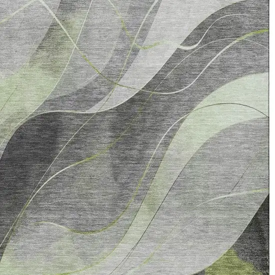 Artichoke Green Gray And Silver Abstract Washable Area Rug With UV Protection Photo 2
