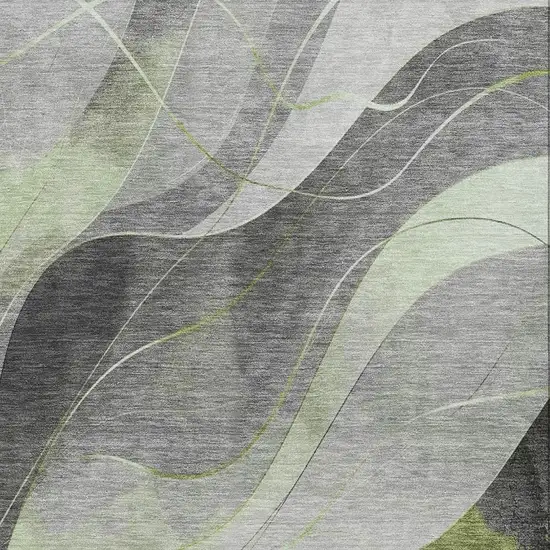 Artichoke Green Gray And Silver Abstract Washable Area Rug With UV Protection Photo 2