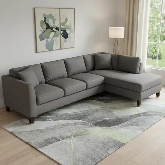 Artichoke Green Gray And Silver Abstract Washable Area Rug With UV Protection Photo 2