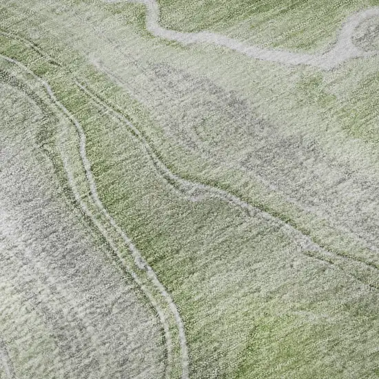 Artichoke Green Gray And Silver Abstract Washable Area Rug With UV Protection Photo 9