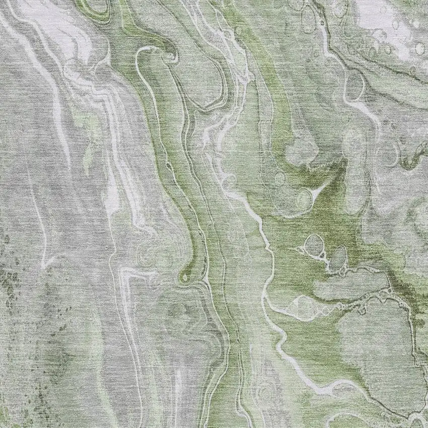 Artichoke Green Gray And Silver Abstract Washable Area Rug With UV Protection Photo 2