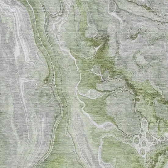 Artichoke Green Gray And Silver Abstract Washable Area Rug With UV Protection Photo 2