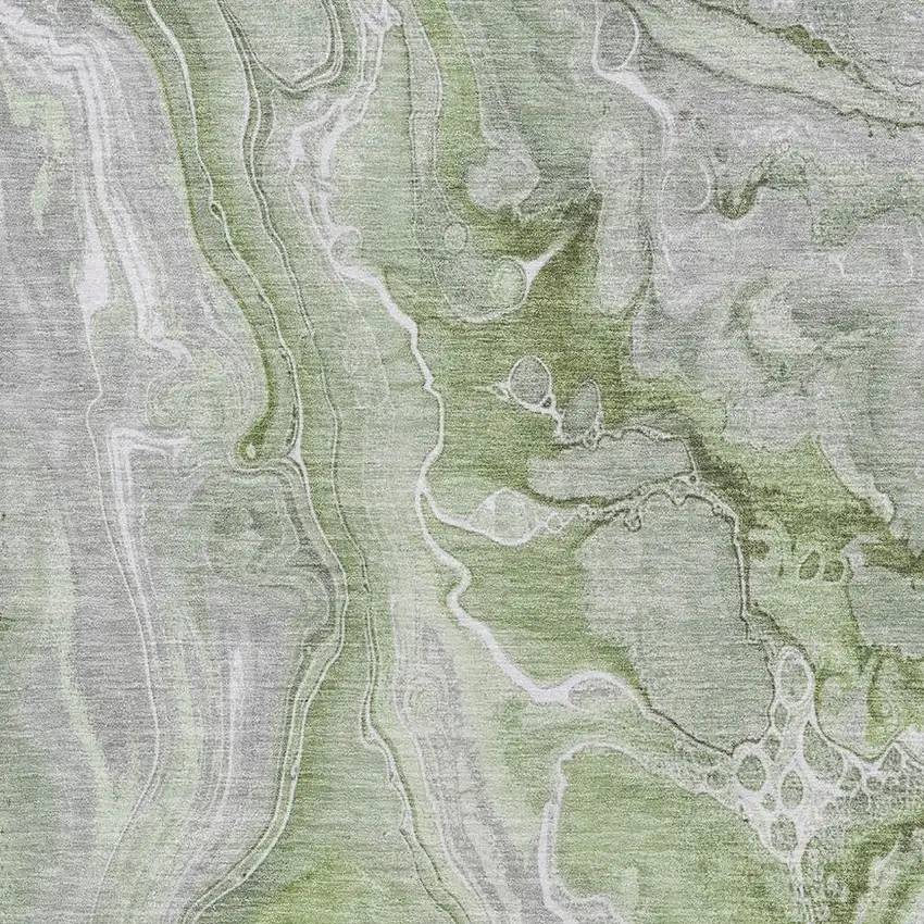 Artichoke Green Gray And Silver Abstract Washable Area Rug With UV Protection Photo 2