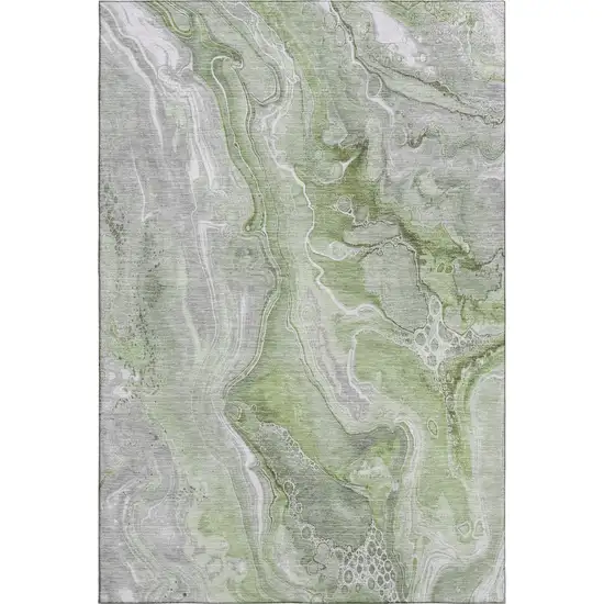 Artichoke Green Gray And Silver Abstract Washable Area Rug With UV Protection Photo 1
