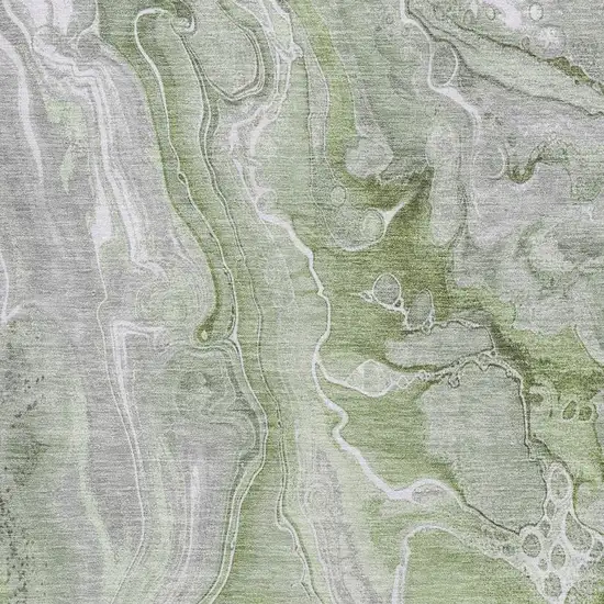 Artichoke Green Gray And Silver Abstract Washable Area Rug With UV Protection Photo 2