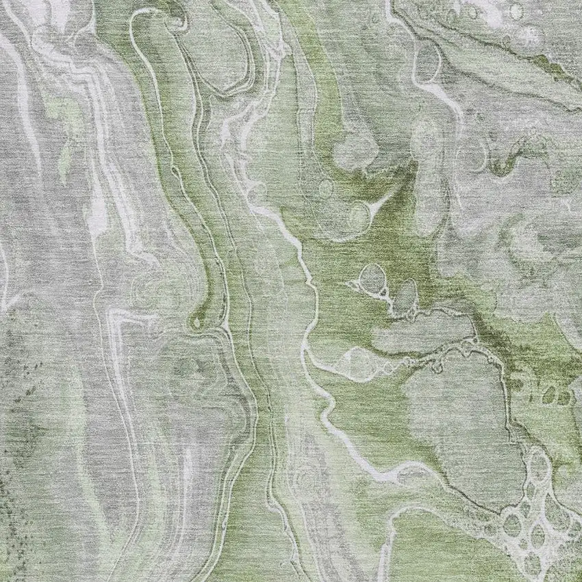 Artichoke Green Gray And Silver Abstract Washable Area Rug With UV Protection Photo 2