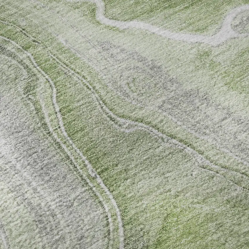 Artichoke Green Gray And Silver Abstract Washable Area Rug With UV Protection Photo 9