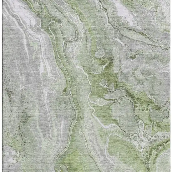 Artichoke Green Gray And Silver Abstract Washable Area Rug With UV Protection Photo 2