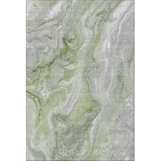 Artichoke Green Gray And Silver Abstract Washable Area Rug With UV Protection Photo 3