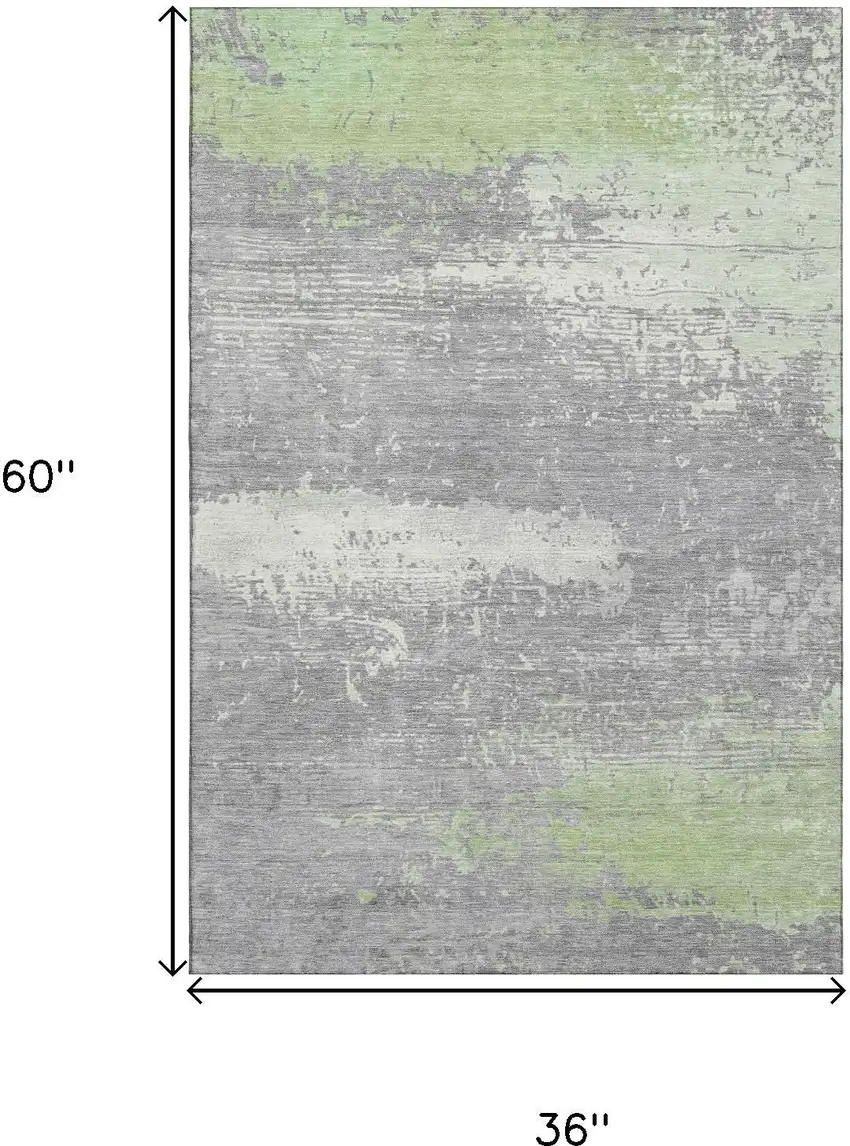 Artichoke Green Gray And Silver Abstract Washable Area Rug With UV Protection Photo 9