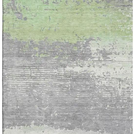 Artichoke Green Gray And Silver Abstract Washable Area Rug With UV Protection Photo 2